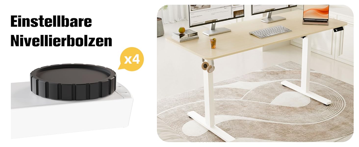 Ergonomaker Electric Height Adjustable Desk - Small Standing Desk with 2-Section Tabletop - Home Office Desk (White Frame + Oak Tabletop) - 140 x 60 cm
