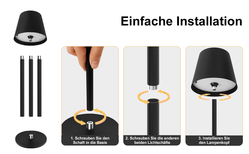 Світлодіодна настільна лампа бездротова з сенсорним керуванням, USB-C, димування, акумуляторна, 3 режими температури, регульована висота, IP54 водонепроникна для ресторану, спальні, бару, вулиці - Чорна