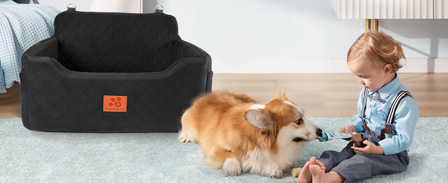 GL GLENSLAVE Dog Car Seat - Large & Medium Dogs, Up to 22kg/2 Small Dogs - Removable & Washable Pet Car Seat (Black)