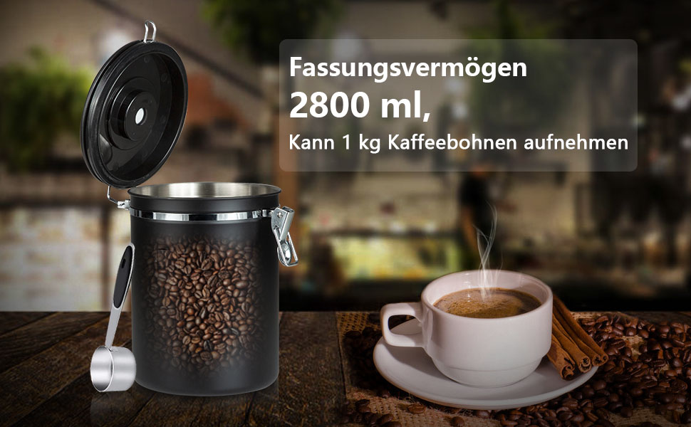 Контейнер для кави Dreamhigh® з дозатором, 1 кг, нержавіюча сталь, 2800 мл, чорний