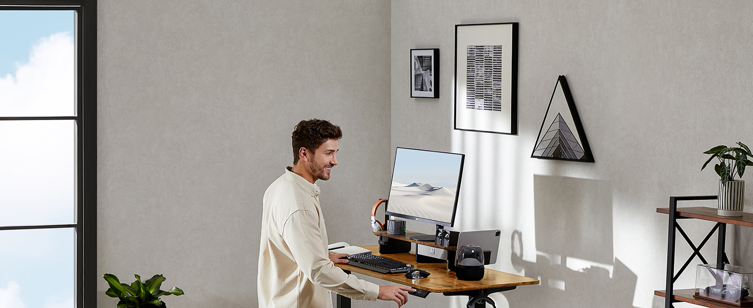 Electric Standing Desk with Drawers - Adjustable Height Desk for Home Office & Business | 120x60cm Rustic Brown