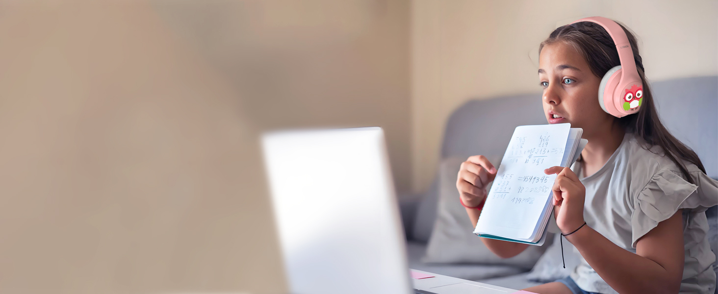 Дитячі навушники LOBKIN Bluetooth Over-Ear з чохлом, рожеві, ANC, складні, регульовані, для школи та подорожей