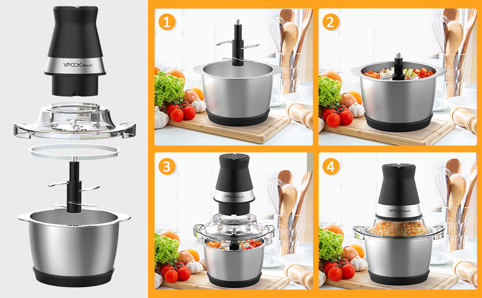 Електричний подрібнювач для кухні з нержавіючою сталею 1.2L, 400W, 4 леза