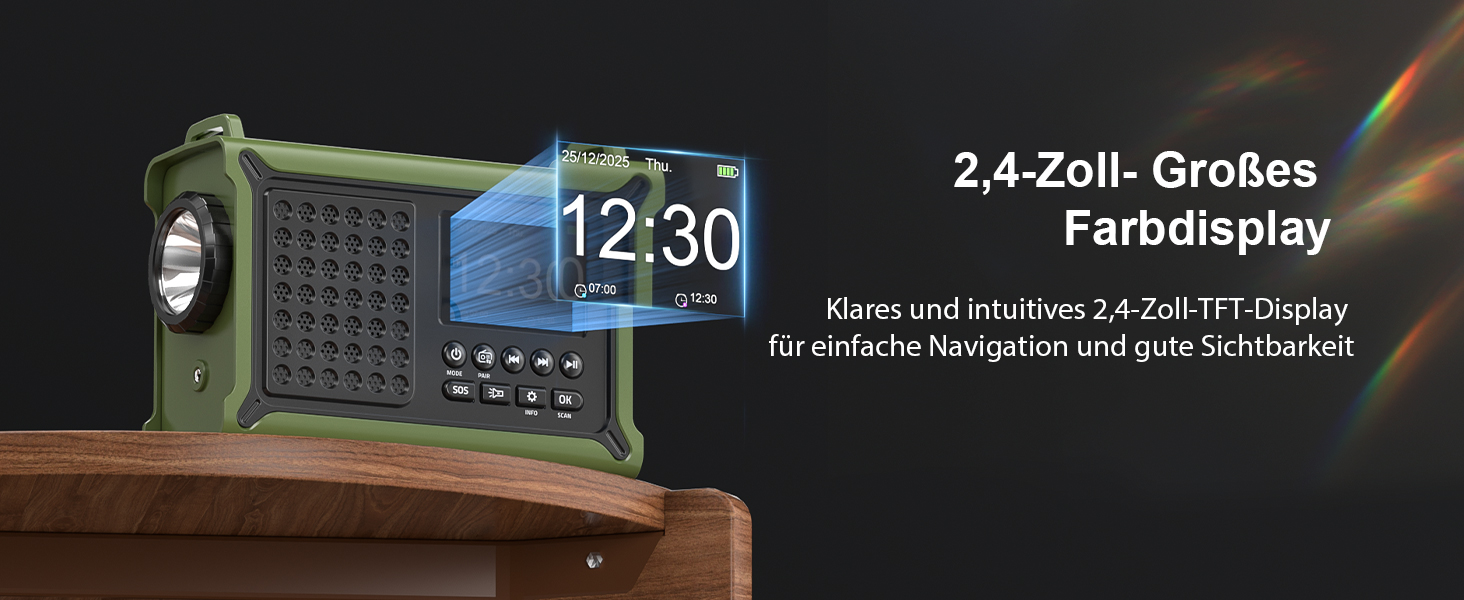 Радіоприймач Kurbelradio з DAB/DAB+/UKW, акумулятор 12000mAh, сонячна панель 8500mm², ручний генератор, Bluetooth 5.0, ліхтарик та світло для читання, для відпочинку на природі, кемпінгу, зелений