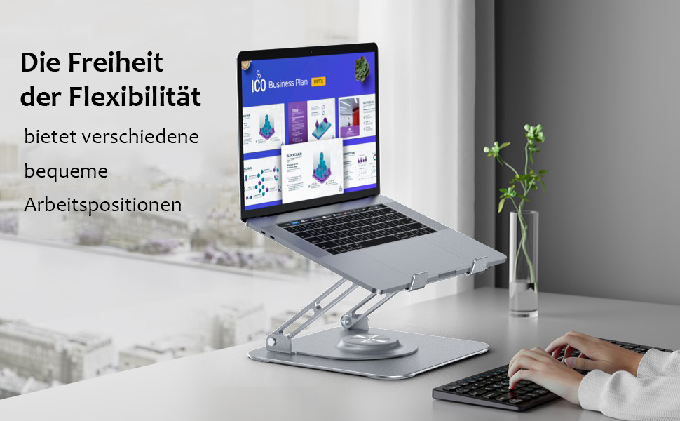 Підставка для ноутбука 360° з алюмінію, регульована висота, ергономічна, сумісна з MacBook/Dell/HP