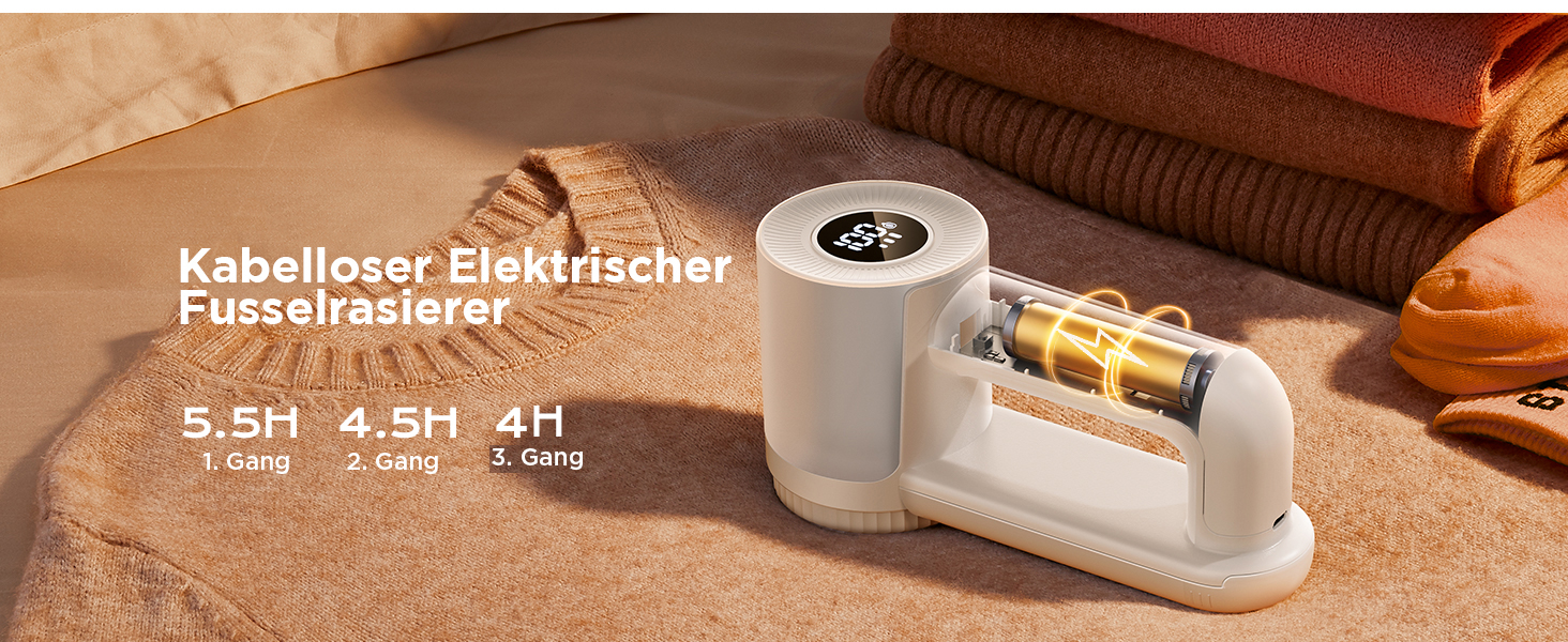 Електричний видальник ворсу 2-в-1 з трьома швидкостями для всіх тканин, з цифровим дисплеєм, 3 леза, USB-C кабель (Білий)