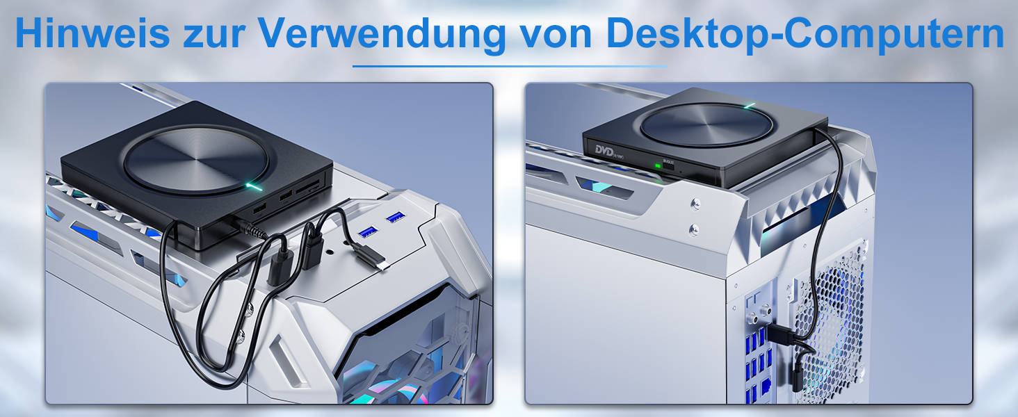 Зовнішній CD/DVD привід USB 3.0 та USB-C, оптичний накопичувач CD/DVD +/-RW ROM Brenner для ноутбука, ПК, MacBook, iMac (Windows, MacOS, Linux)