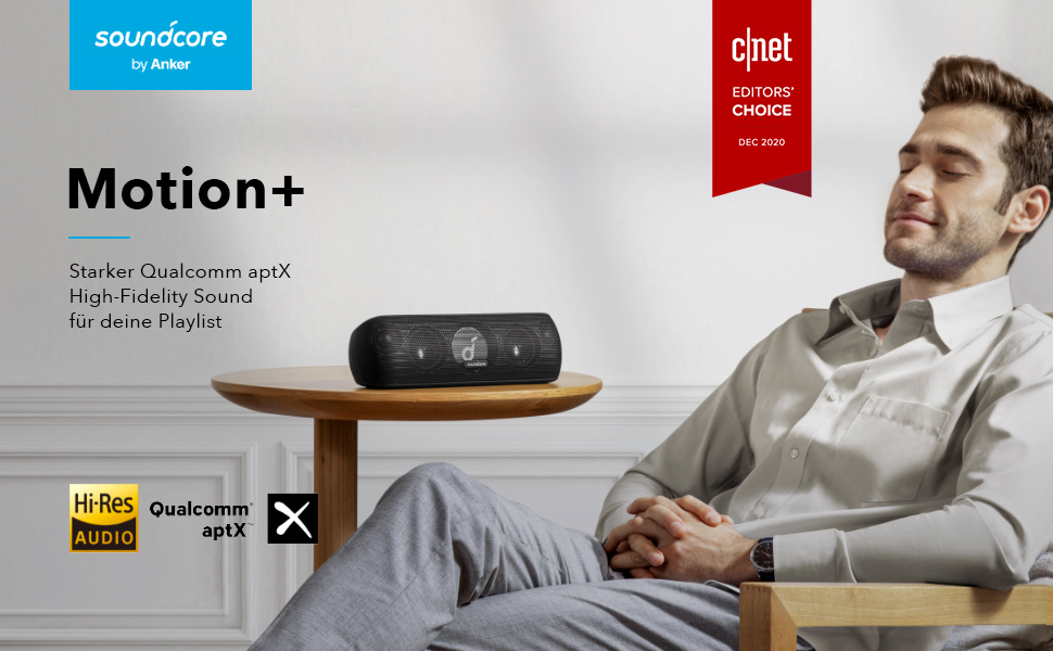Soundcore Motion+ Портативна Bluetooth Колонка HiFi 30W, Глибокий Бас, IPX7, 12h, USB-C, App, Чорний