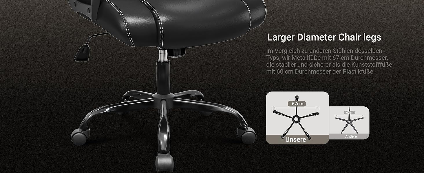 Офісне крісло BASETBL для офісу та дому, чорне, 150 кг, ергономічне, з PU шкіри, поворотне, з м'якими підлокітниками, функція гойдання