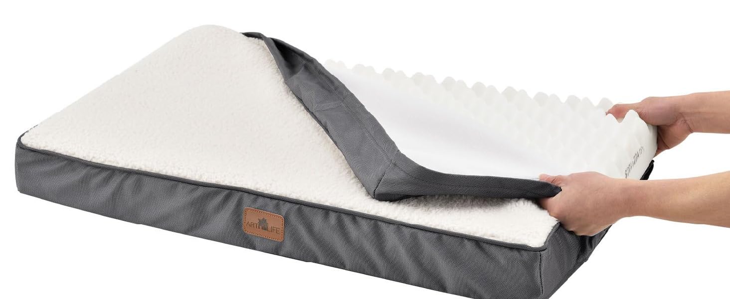 Ортопедичне ліжко для собак Juskys Milow, 76x51 см - м'яке та стабільне, знімний та пральний чохол - подушка для собак, килимок для маленьких собак - сірий (81 x 112 x 8 см, бежевий)