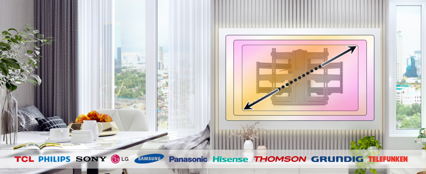 Настінний кріплення для телевізора RICOO S9564: для телевізорів 40-85 дюймів, VESA 600x400, до 45 кг, поворотний та нахильний