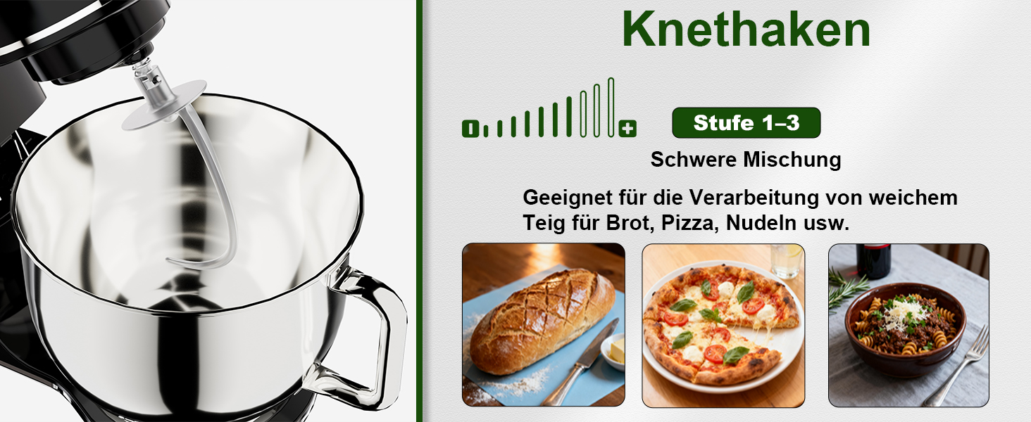 Кухонний комбайн-міксер Camic 2000W, чаша зі сталі 7л, 10 швидкостей, з набором насадок (гак, вінчик) та захистом від бризок, чорний