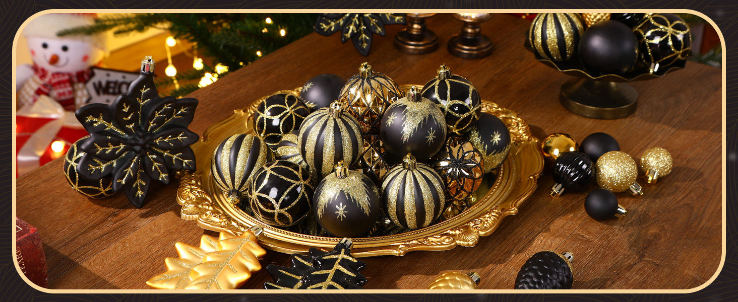 Набір прикрас для ялинки Shareconn: 106 шт. чорно-золотих кульок, 24 кольори, ударостійкий, для святкування, весілля