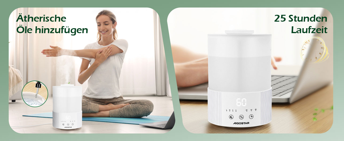 Зволожувач повітря Aigostar 2.5L з нічним світлом, 28dB, 3 режими, аромадифузор, для дитячої кімнати, рослин, немовлят