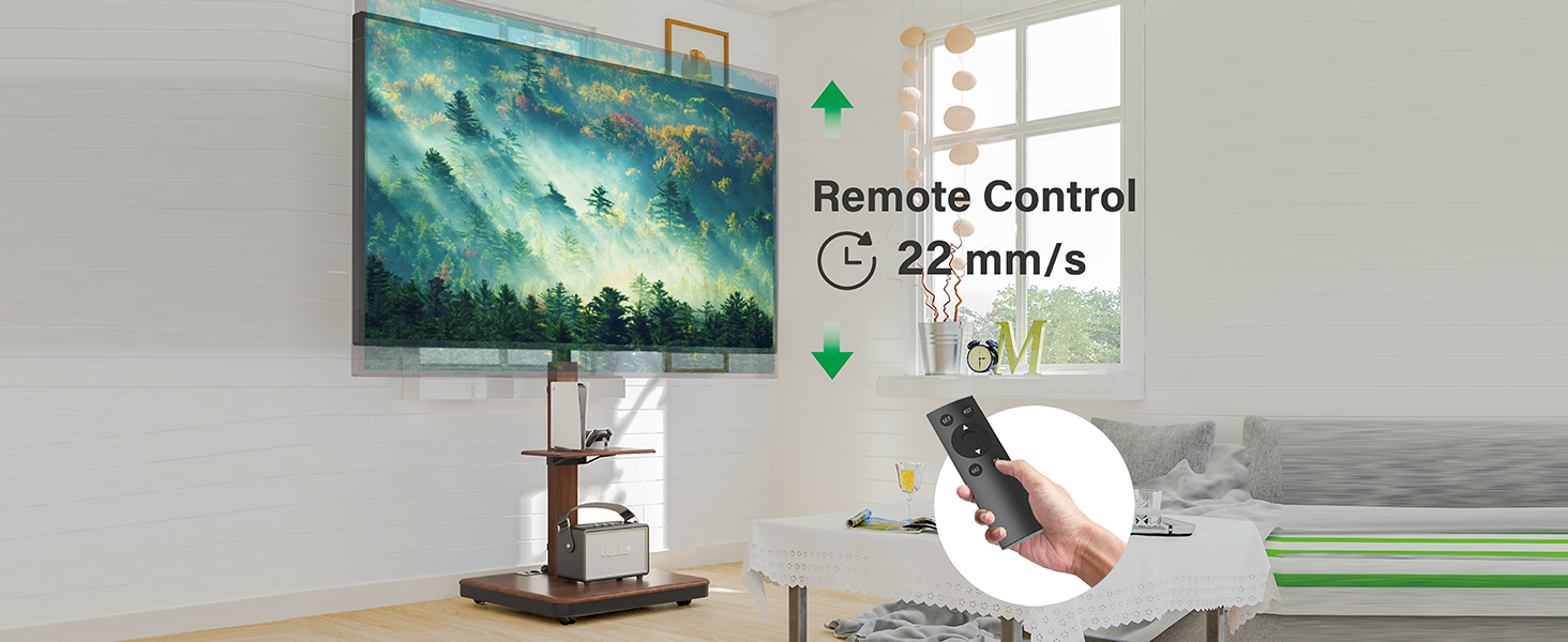Моторний підставка для телевізора XTRARM Elite: регулювання висоти, VESA 600x400, 40-86 дюймів, 60 кг, з полицями та стійкою для розеток (Білий, горіх)