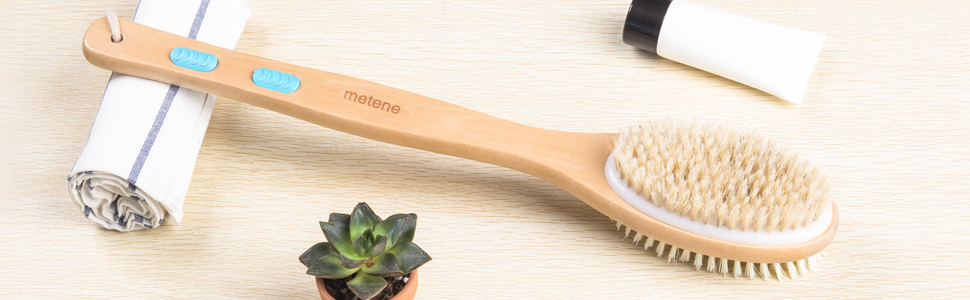Щітка для спини Metene: масажна, для душу, з довгим руків'ям, для пілінгу, з натуральної щетини, для видалення омертвілої шкіри та зменшення целюліту