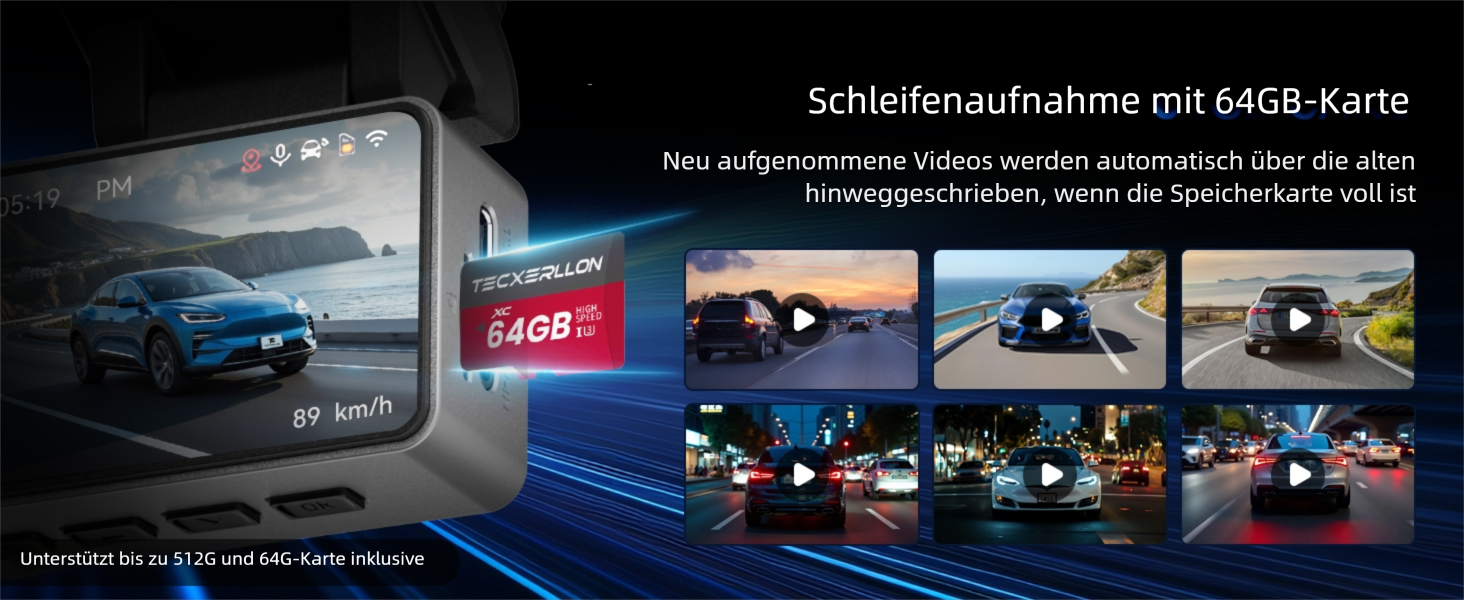 Автомобільний відеореєстратор TECXERLLON 4K Dual Dashcam (передній та задній), нічна зйомка Starlight, GPS, WDR, G-сенсор, режим паркування 24г, кут 160°/150°, карта пам'яті 64ГБ у комплекті