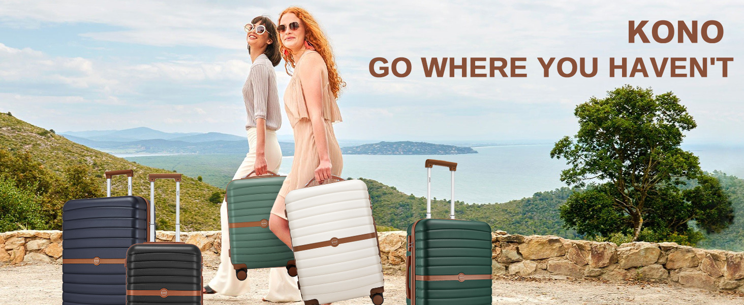 Чемодан KONO Reisekoffer Trolley 3-частинний з ABS+PC, жорсткий, з подвійними колесами та кодовим замком (великий 76 см, темно-зелений/коричневий)