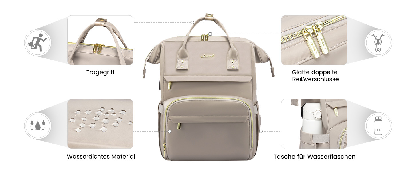 LOVEVOOK Рюкзак для жінок, шкільний рюкзак, рюкзак для ноутбука, водонепроникний, з USB-портом, для навчання, роботи, подорожей, темно-сірий, 17' (15.6', сірий Taro)