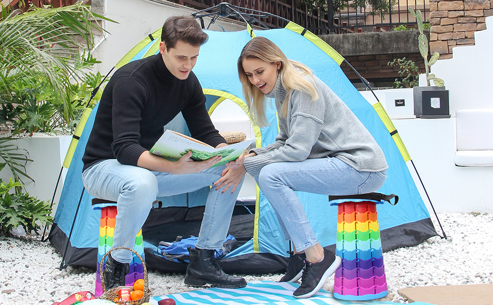 Складний туристичний стільчик Alevmoom, телескопічний, для кемпінгу, риболовлі, BBQ, 600lbs, колір: сіро-зелений (райдужний)