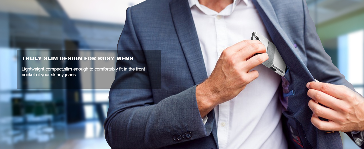 Чоловічий гаманець TOYFID з кишенькою для AirTag, 12 відділень для карток, відділення для грошей, RFID захист, з кнопкою виштовхування карт, алюміній, сріблястий