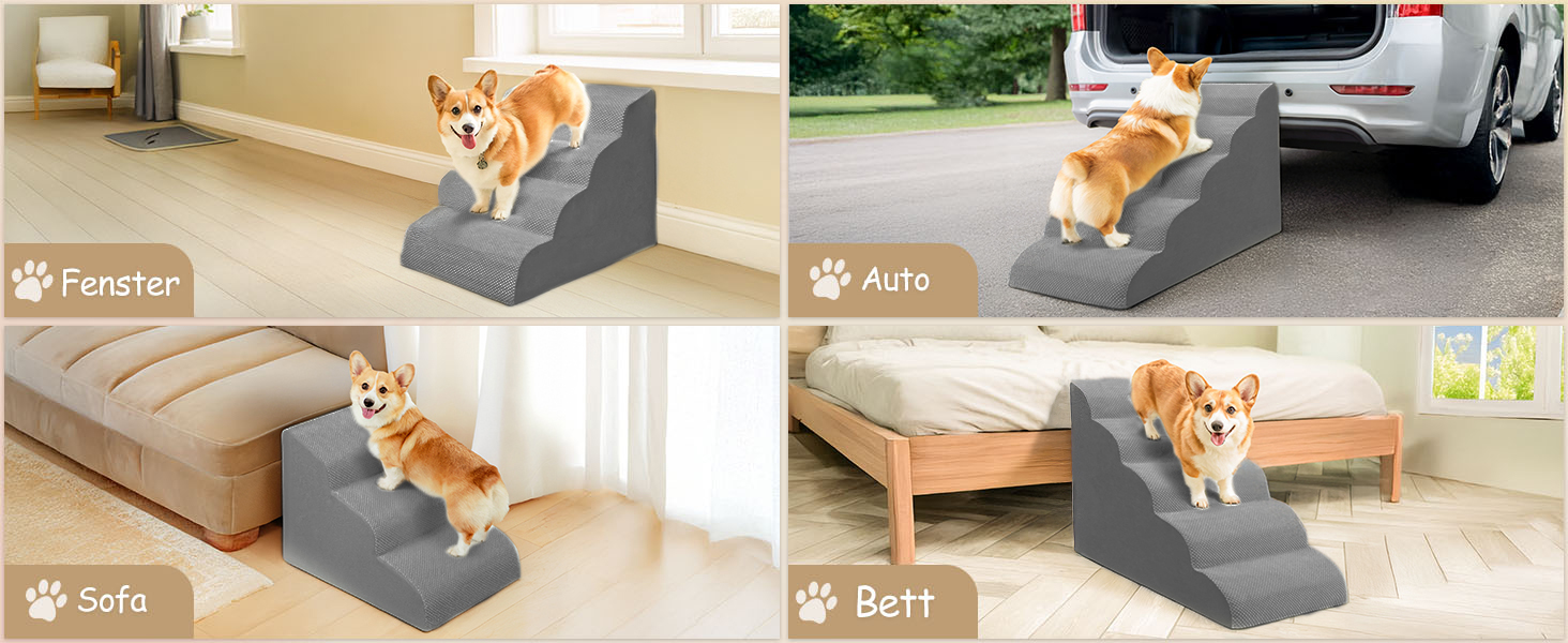 Сходинка для собак Niubya, 62 см, 5 сходинок, для котів та собак, для літніх та поранених тварин, знімний чохол, високощільний пінопласт (сірий)