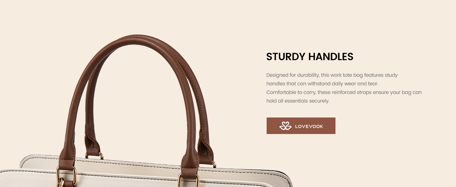 LOVEVOOK Сумка для ноутбука 15.6 дюймів, жіноча, для роботи, шкіряна, велика, універсальна, сумка-шоппер, для офісу, школи, діловий стиль, бежево-чорний-коричневий