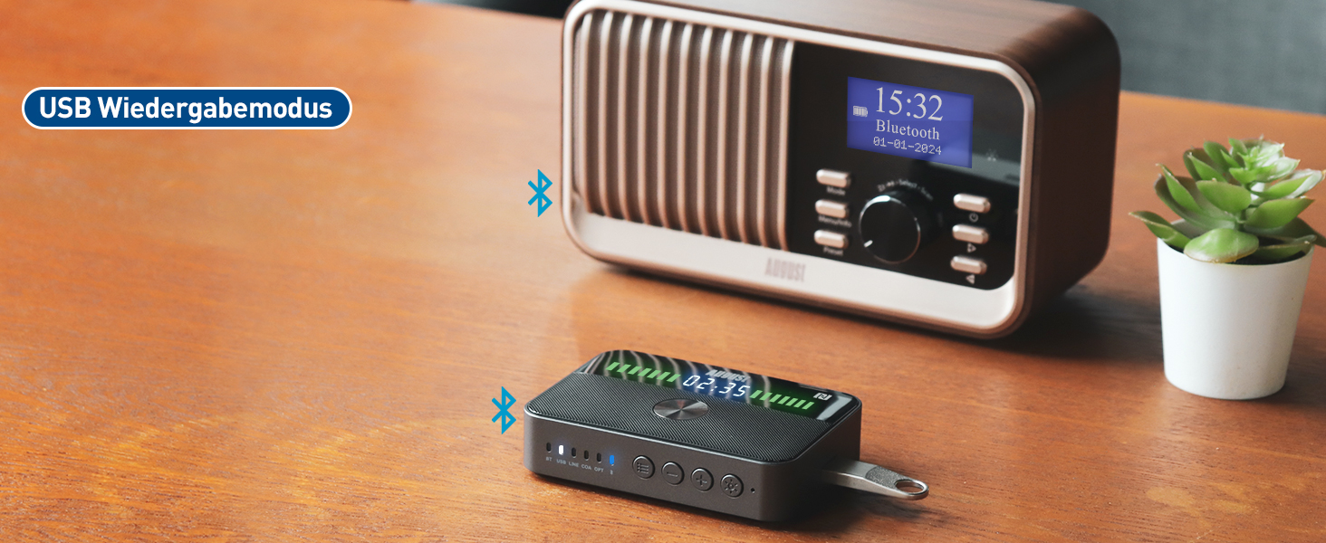 August MR285 Bluetooth 5.3 Аудіо Адаптер: Передавач/Приймач з NFC, Multipoint, AUX, RCA, Оптичний, Коаксіальний, USB для TV, PC, Авто