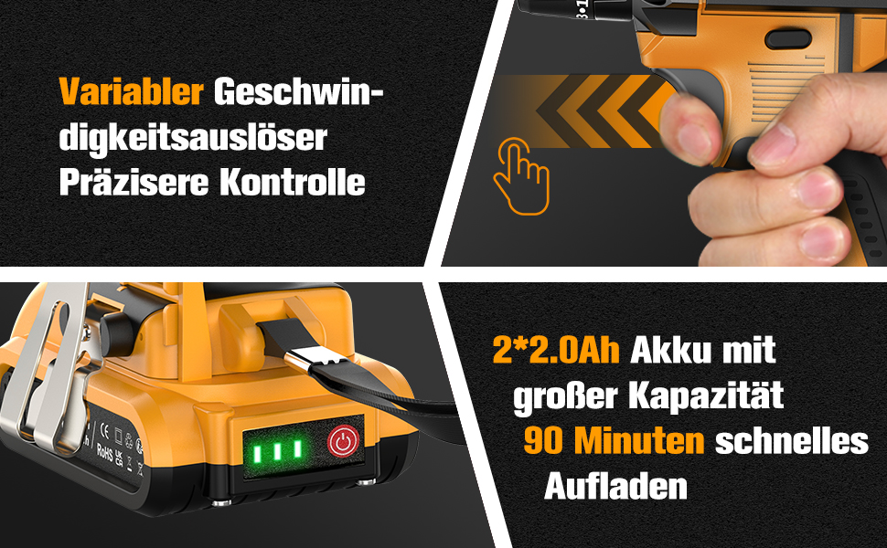 Акумуляторний шуруповерт AKZWOXRO 21V з 2 акумуляторами 2.0Ah, 42Nm, 2 швидкості, 25+3 ступені крутного моменту, патрон 10мм, LED ліхтик, 30-ти елементний набір для дому та саду, DIY проєкти