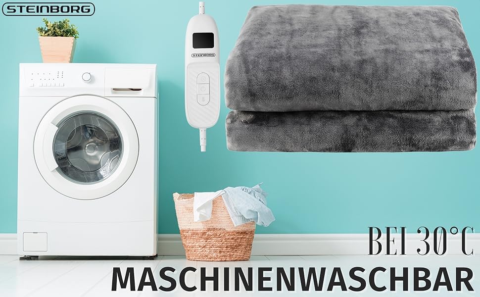 Електрична ковдра Steinborg з підігрівом, 180x130 см, 9 температурних режимів, таймер, пульт ДУ, прання 30°C