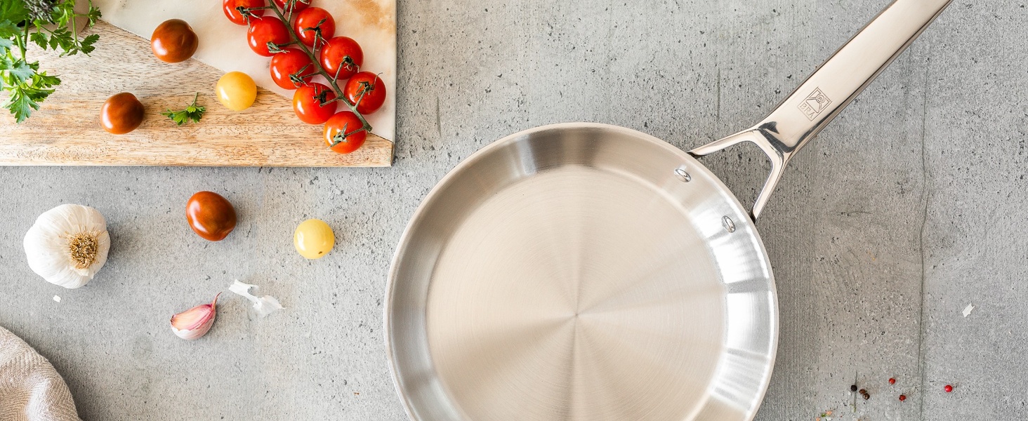 Набір сковорідок BRA Signature 20/24/26 см, професійний нержавіюча сталь 18/10, тришарове дно, для всіх плит (індукція), полірована поверхня