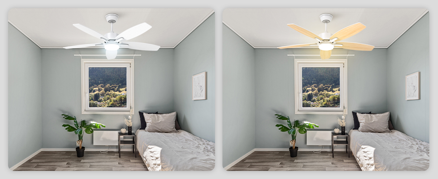 Стелянка вентилятор 106 см з підсвіткою, двосторонні лопаті, тихий вентилятор з LED-лампою та пультом керування, для спальні/вітальні, DC мотор, штанга світлого дерева