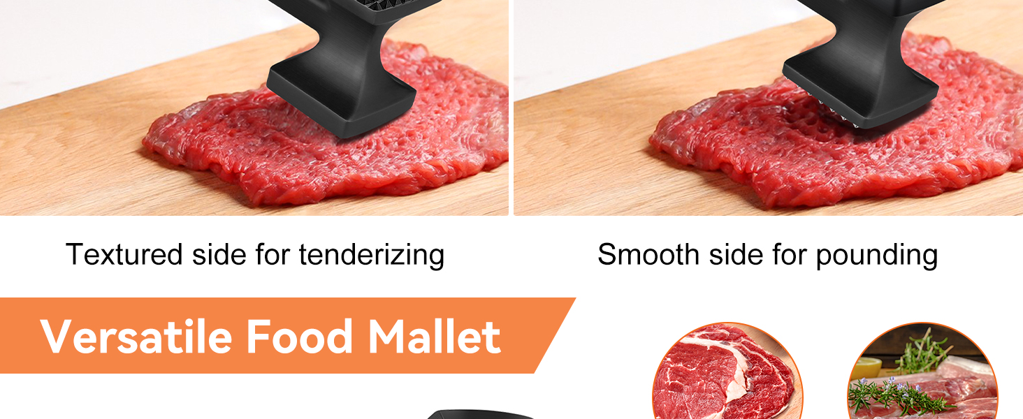 HOOMIL Fleischklopfer: подвійний молоток для відбивання м'яса з антипригарним покриттям, для шніцелів, стейків, сріблястий (квадратний, матовий чорний)