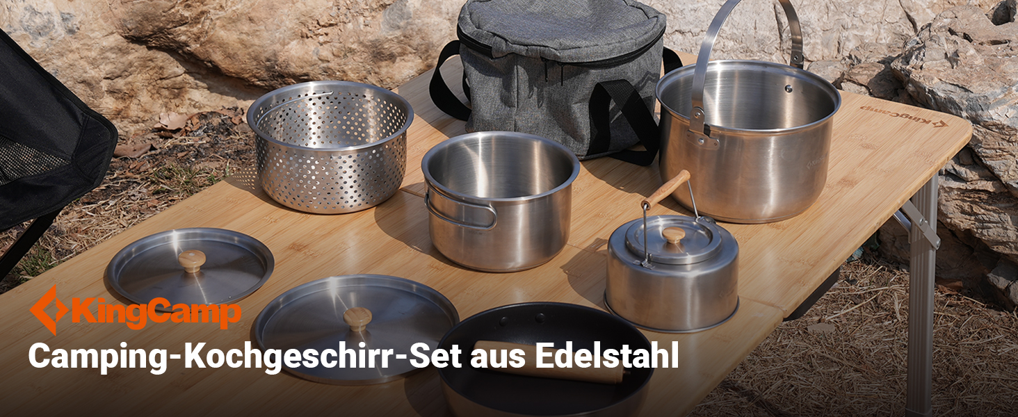 Набір кухонного посуду для кемпінгу KingCamp з антипригарним покриттям (4 шт.)