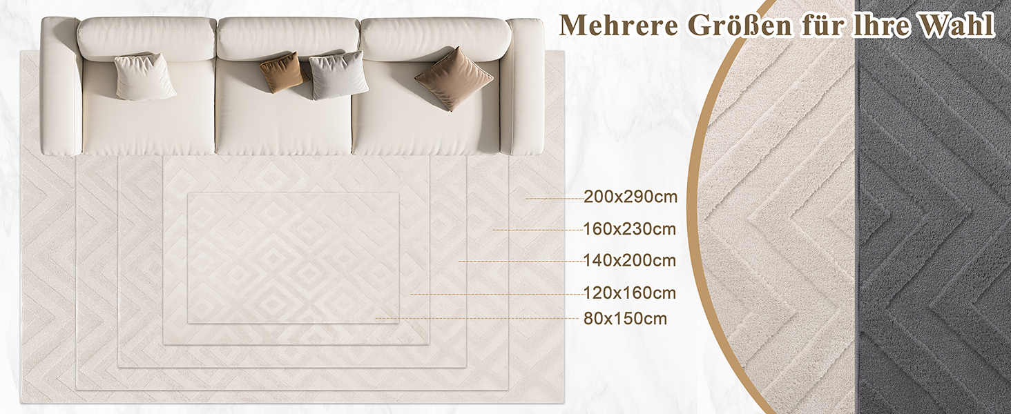 Килим для вітальні SHACOS з коротким ворсом, бежевий, геометричний з 3D ефектом, 120x160 см та 140x200 см