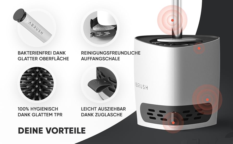 Щітка для унітазу Abrush з м'яким силіконовим наконечником, без свердління, з кріпленням на стіну, білий/сірий колір