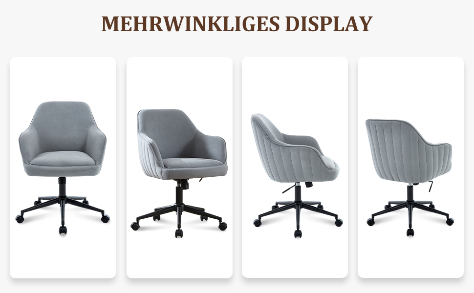 Офісний стілець для дому та офісу до 136 кг, обертовий, оксамитовий, з підлокітниками та колесами, ергономічний, зручний для жінок та дівчат, регульована висота, спальня, домашній офіс (Сірий, Оксамит)