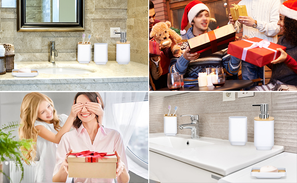 Набір аксесуарів для ванної кімнати JOTOM з бамбука (6 шт.) - сірий колір