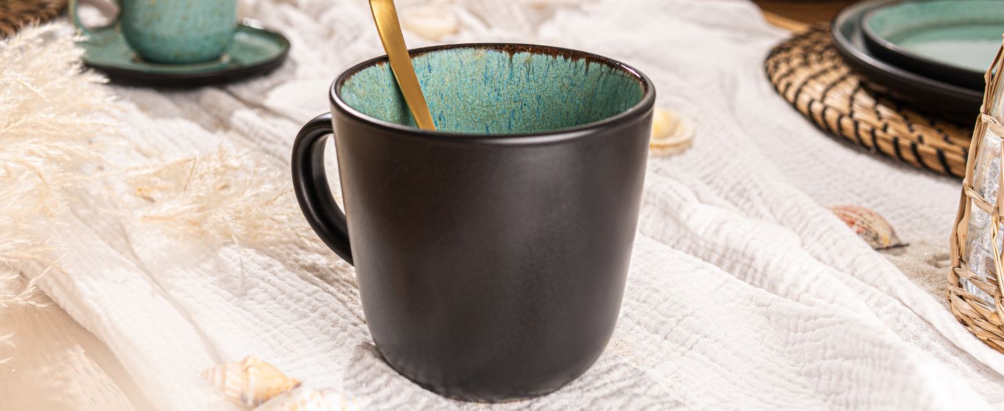 Набір кавових чашок Sänger Fiji на 6 осіб (430 мл), 6 шт. | Стеклокерамика, для кави та чаю, зелені, мікрохвильова піч, посудомийна машина