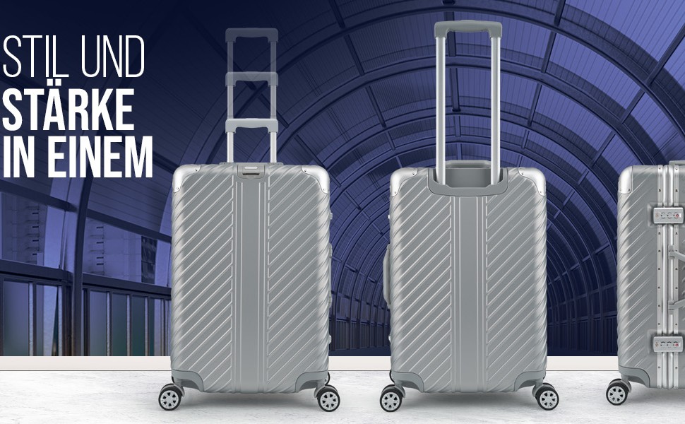 Валіза ручної поклажі 20 дюймів (срібна) з алюмінієвим каркасом, водонепроникна, з кишенями для ноутбука та захистом кутів | Валіза на колесах, екстра стабільна