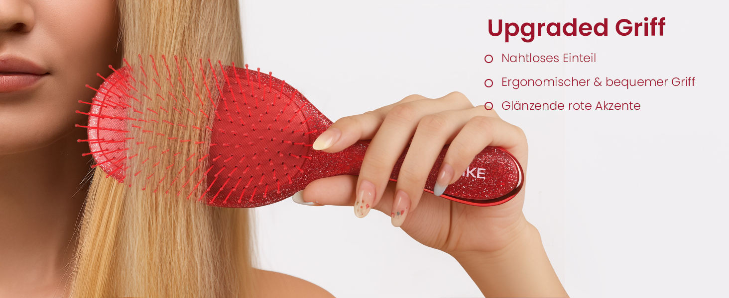 Щітка для волосся AIMIKE без пошкоджень, розпушувач з м'якими щетинками, безболісна розпушувальна щітка для складних вузлів, особливо делікатна до тонкого волосся, ідеальна для догляду за шкірою голови та масажу. Подушка-щітка LuxeSilk (Блискуча рубінова подушка-щітка)