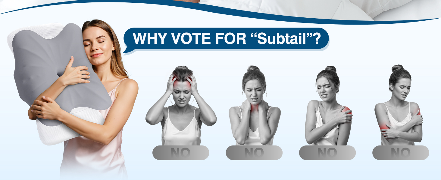 Подушка для шиї Subtail - подушка з піною з пам'яті, ергономічна подушка для сну на боці, спині та животі, сірого кольору