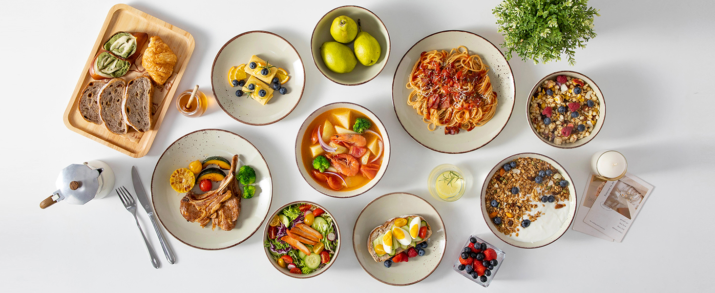 Набір керамічного посуду Vancasso NAVIA (24 частини) для 4 осіб, бежевий, набір посуду з тарілок, салатників та мисок