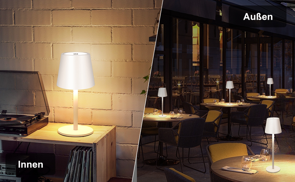 LED настільна лампа акумуляторна бездротова з сенсорним керуванням, USB-C, димування, 3 режими світла, регульована висота, IP54 водонепроникна для ресторану, спальні, бару, вулиці - біла