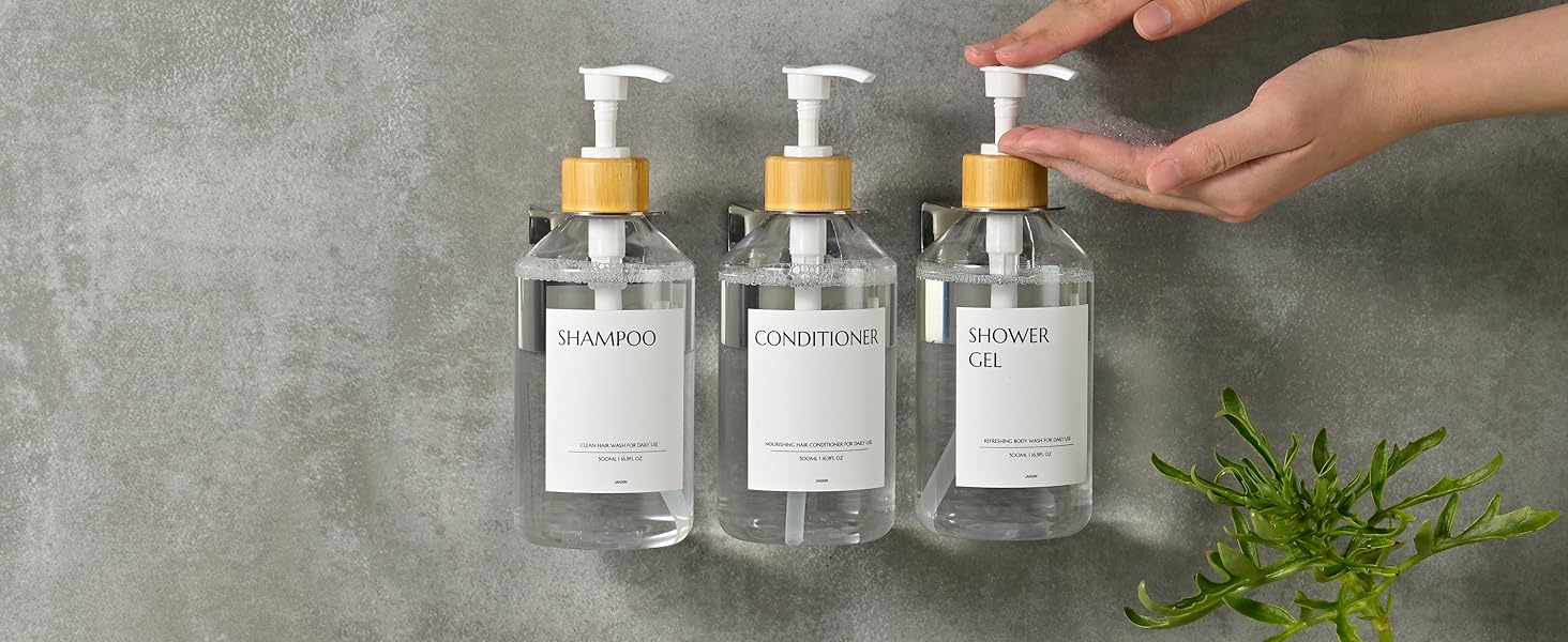 3 шт. дозатори для мила настінне кріплення, 500 мл, дозатори для шампуню та гелю для душу, чорний колір, без свердління, для кухні та ванної кімнати