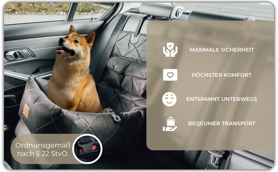 Автомобільний лежак для собак середнього розміру Fell & Bell, чорний | 2-в-1, зручний та стильний, для подорожей