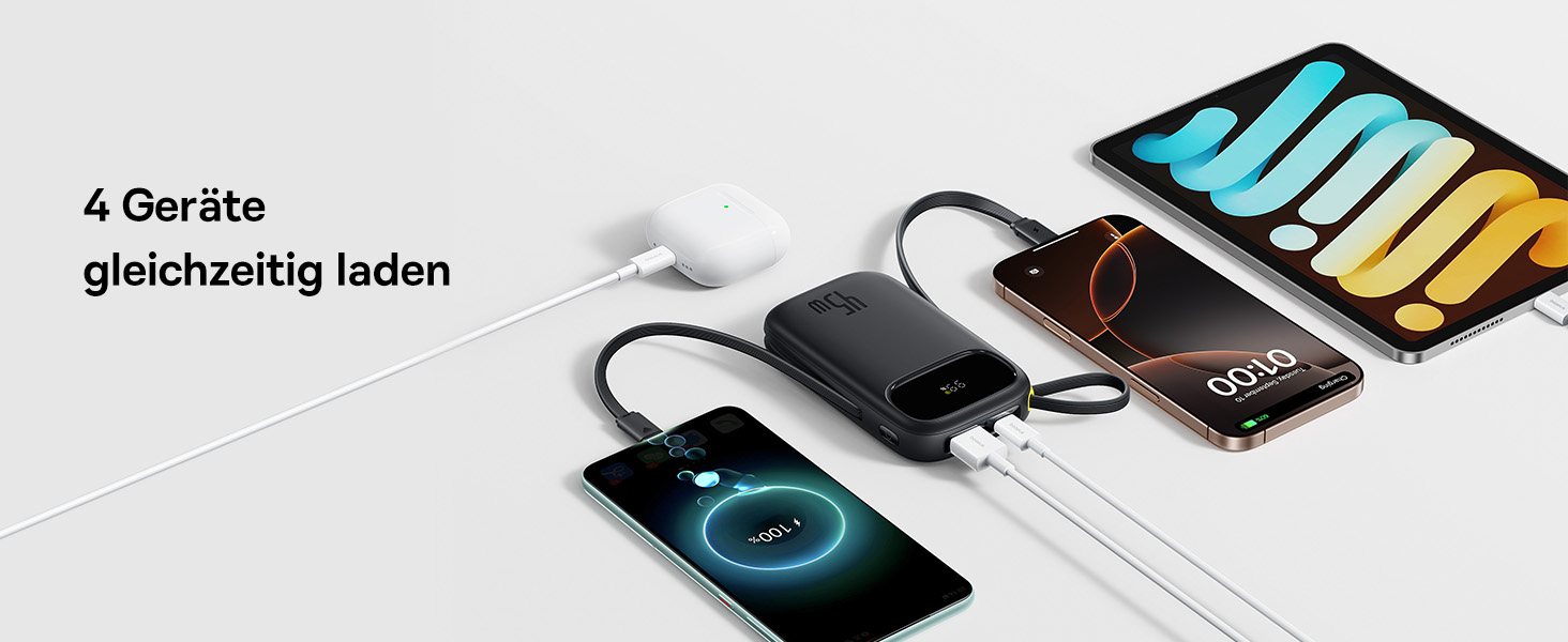 Power Bank Baseus QPow3 20000mAh 45W з 3 USB-C та 1 USB-A, LED дисплеєм, PD3.0/QC4.0, чорний