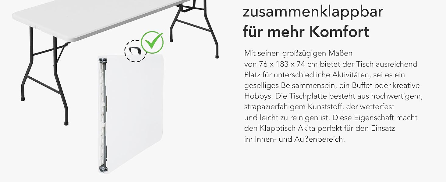 Складаний садовий стіл-буфет Floordirekt Akita 183x76 см з ручкою для перенесення - для тераси, балкона, кемпінгу