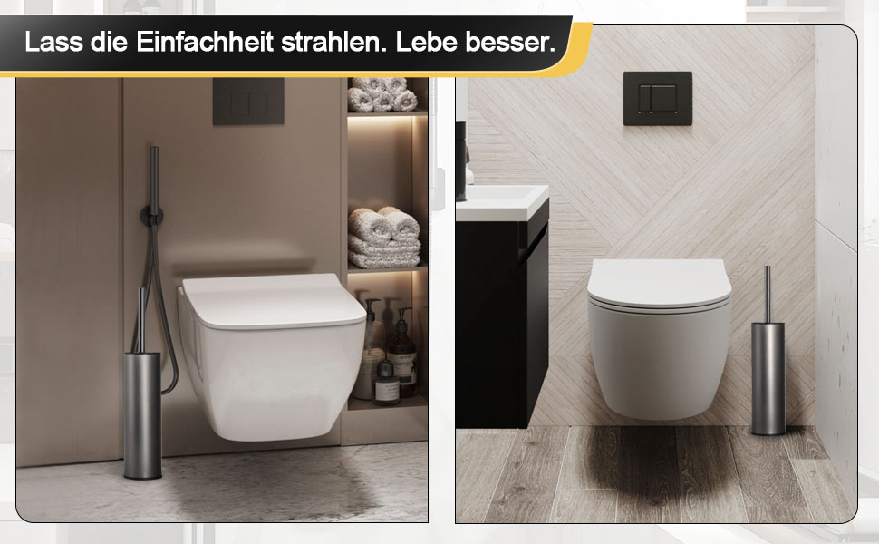 Підлогова щітка для унітазу Dazi металева сіра з 2 щітками для глибокого очищення та захистом від бризок та засмічення