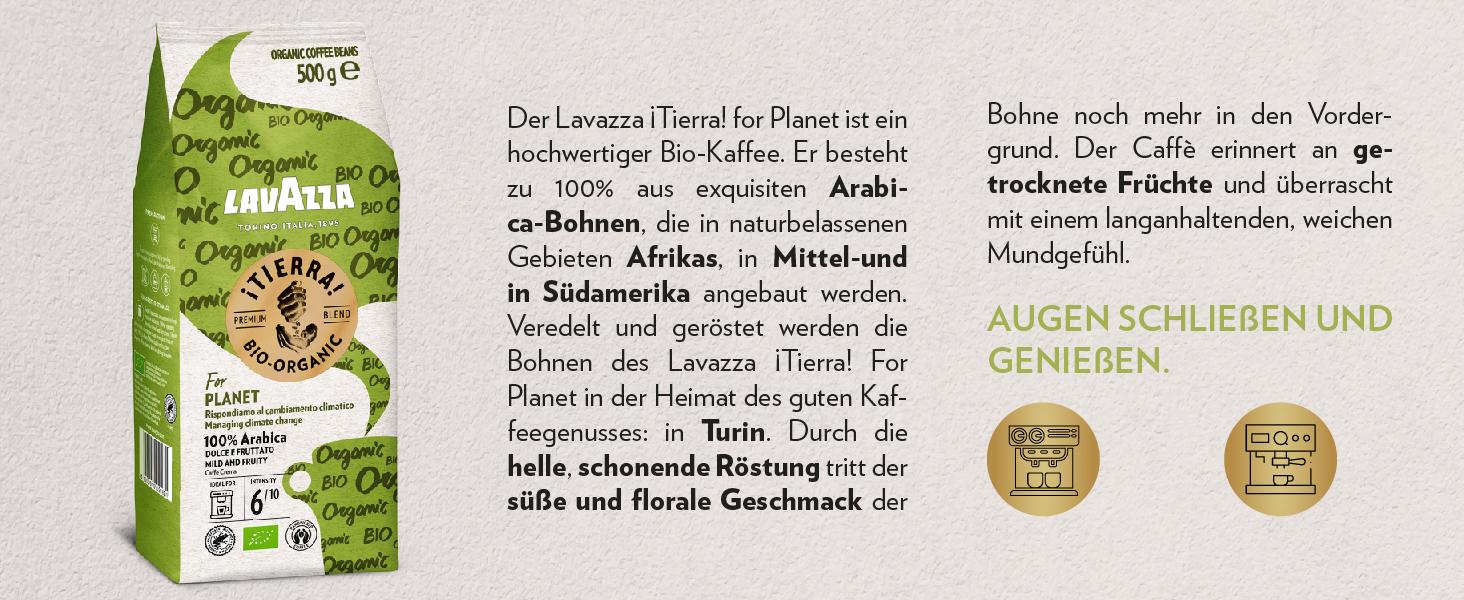 Кава в зернах Lavazza Tierra Bio Arabica, органічна, для еспресомашин, м'який фруктовий смак, інтенсивність 6/10, 1 кг